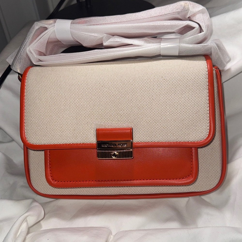 NWT - Michael Kors Bradshaw Med Orange and Cream Women's Crossover Bag